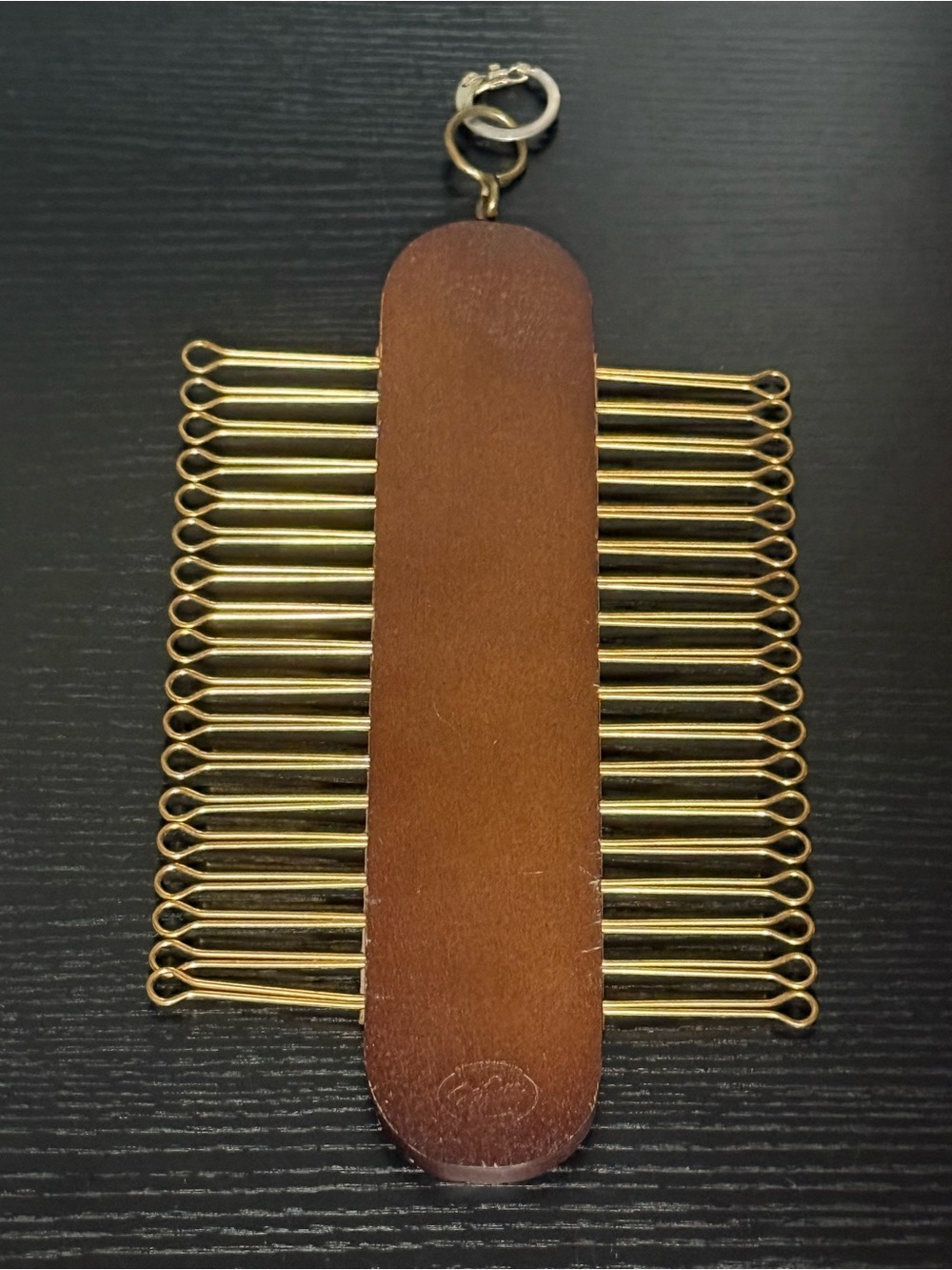 Vintage Mid Century Fortune Brass Wire Loop Tie Rack Wood Hanger Patent Pending